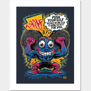 Push Yourself: Motivational Cartoon Tee Posters and Art